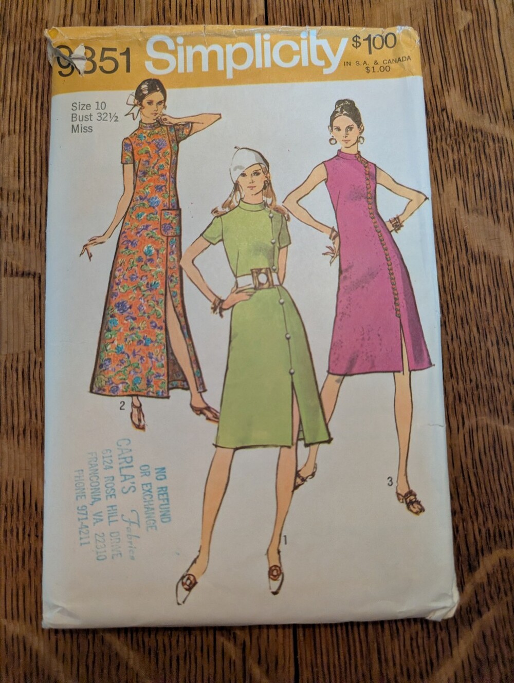 Vintage Simplicity 9351 Mod Dress Sewing Pattern Size 10